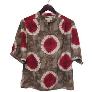 Michael Michael Kors Silk Blouse Women M/M Red Brown Work Wear Short Sleeve